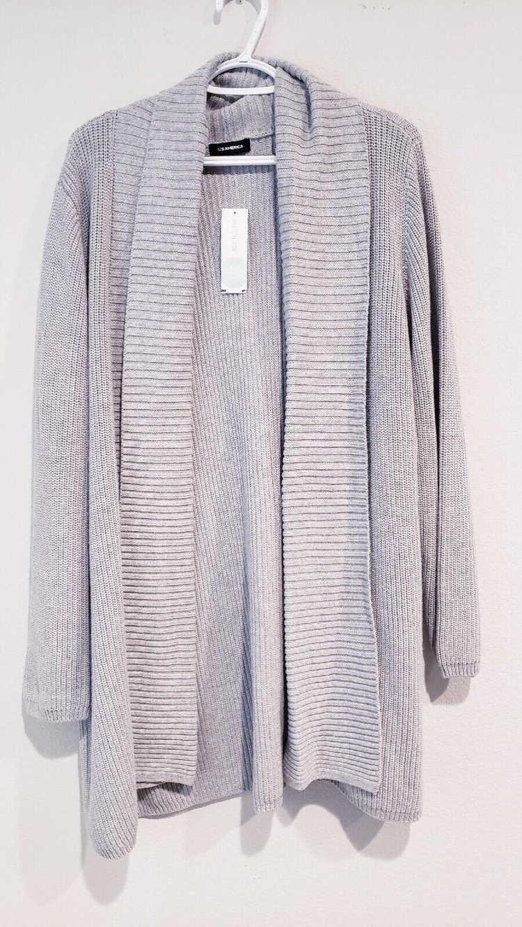 NWT 525 America Gray Shawl Collar Open Long Cardigan Sweater XXL Thick Cotton